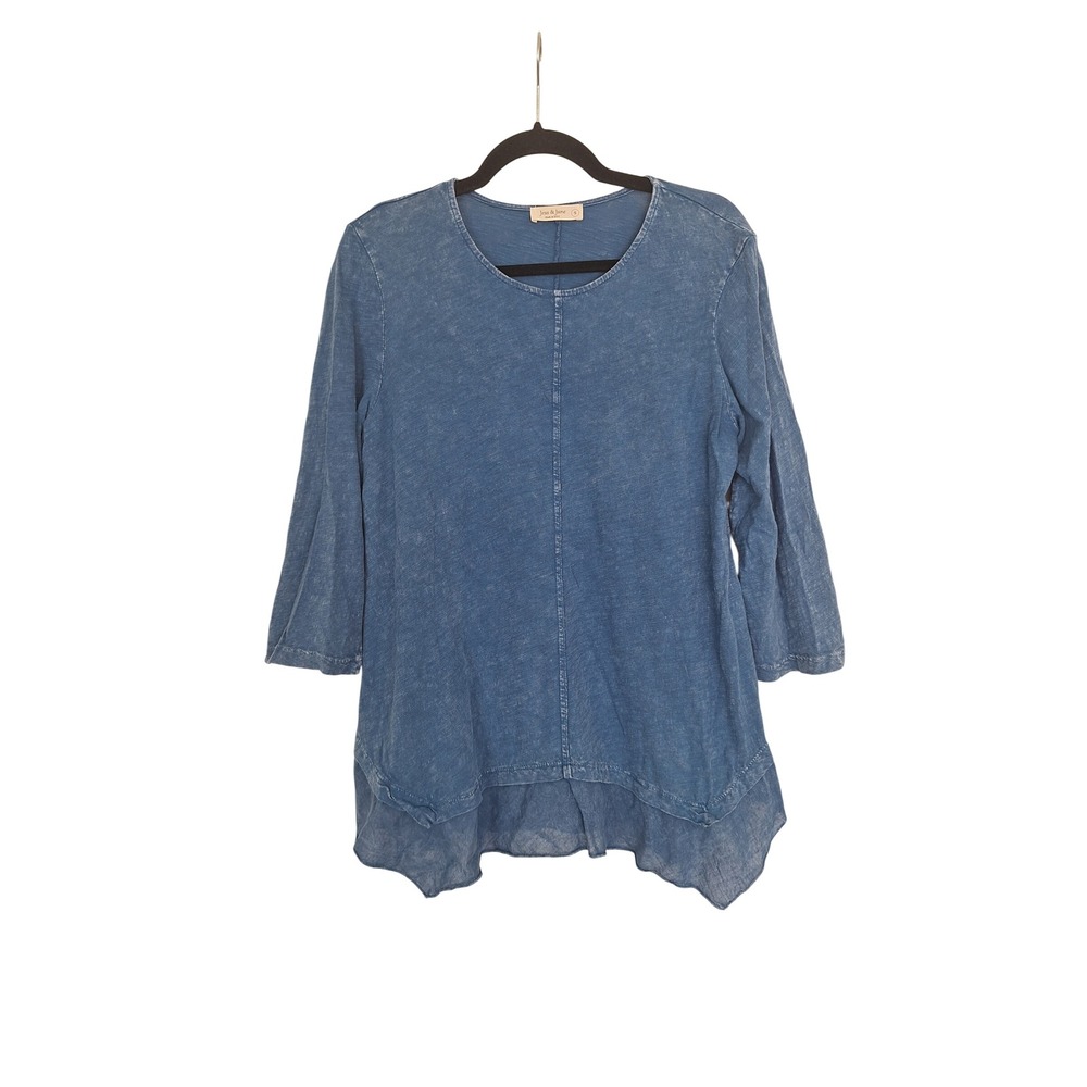 Jess & Jane Blue Mineral Wash Cotton Slub Tunic Layered Hem Top Small USA Made